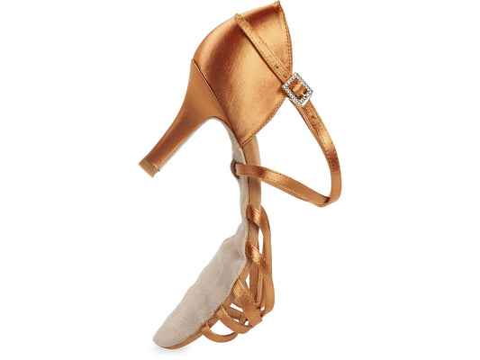 Damen Tanzschuhe Katja DanceArt Normalweite Slim Absatz 7,5 cm dark tan Satin