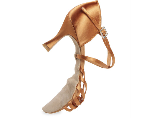 Damen Tanzschuhe Alina DanceArt Normalweite Flare Absatz 7,5 cm dark tan Satin