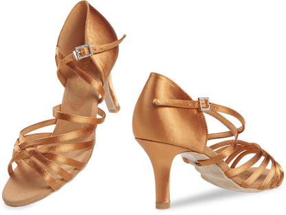 Damen Tanzschuhe Katja DanceArt Normalweite Slim Absatz 7,5 cm dark tan Satin